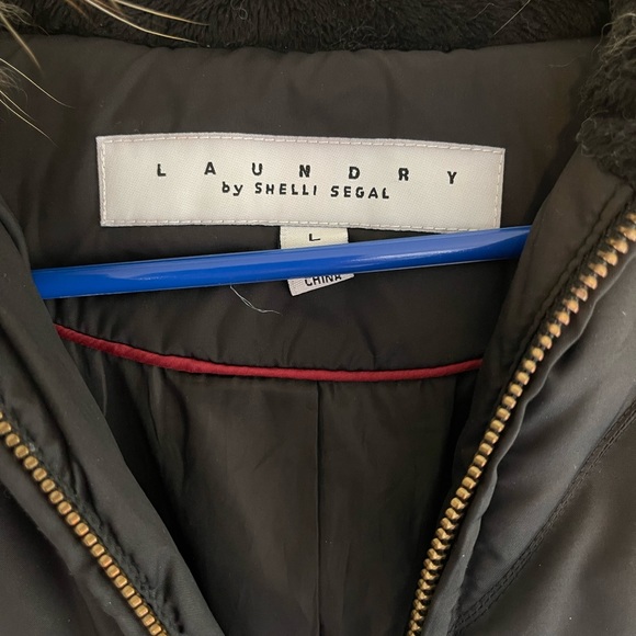 Laundry Black puffer jacket fur hood large - Picture 2 of 8